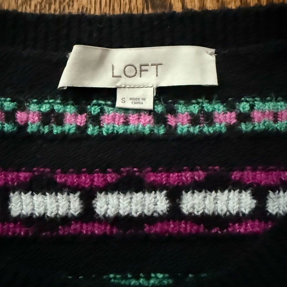Loft Black Multicolor Patterned Sweater - image 3